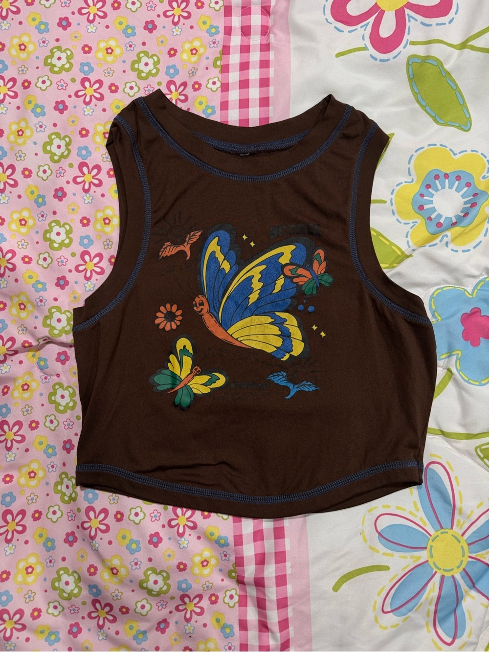 Cider Brown Tank Top Butterfly Print
